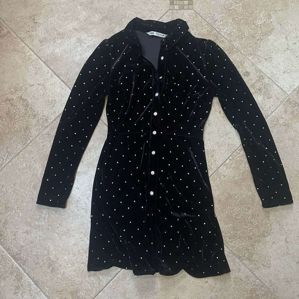 ZARA black velvet crystal stuffed dress